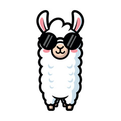 Obraz premium Cartoon llama wearing sunglasses on a white background with a playful mood.