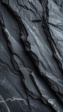 Close-up view of layered dark gray slate rock texture.