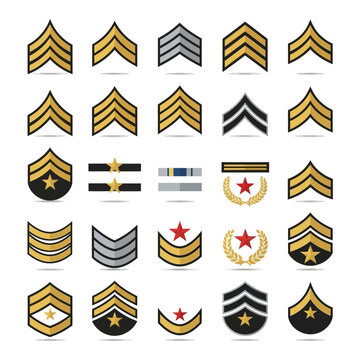 Military Rank Insignia Collection: Chevrons, Stripes, Stars, and Emblems