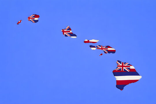 Hawaii map with state flag isolated on blue sky background