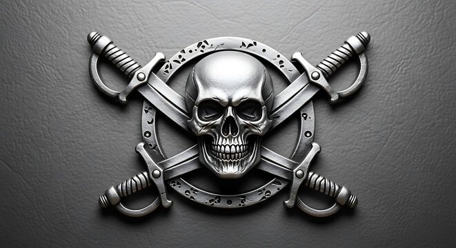 Dangerous pirate symbol with skull and crossed swords on dark background