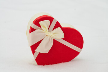 red hearts on the snow