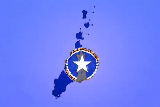 Northern Mariana Islands map with territorial flag isolated on blue sky background