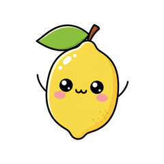 Obraz premium Cute Kawaii Lemon Character with Big Eyes and Smiling Face, Isolated on White Background