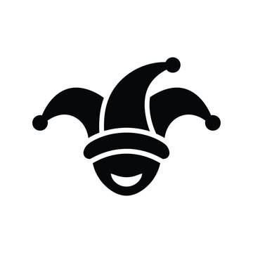 Jester's hat icon with smiling face on white background