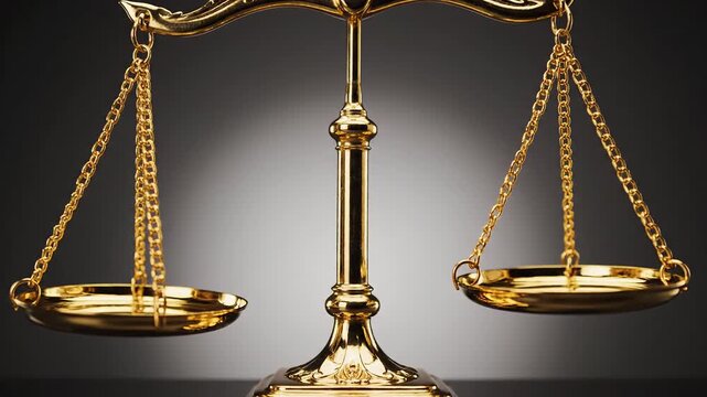 Golden Scales of Justice Balanced on Dark Background - Symbol of Law and Fairness