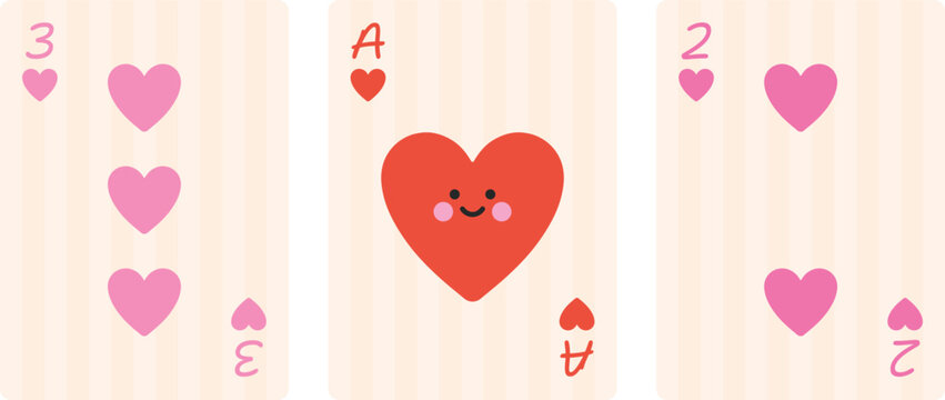 Illustration of playing cards featuring hearts. Perfect for love-themed, or creative designs.