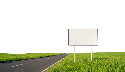 Blank Billboard Along Empty Country Road isolated on White or transparent background Cutout png