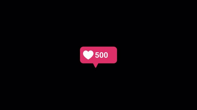 Likes heart counter from 0 to 1000 in red rectangle animation video Perfect to show social network popularity concept. social media like and heart counter increasing up to 1k, 1000 likes animation