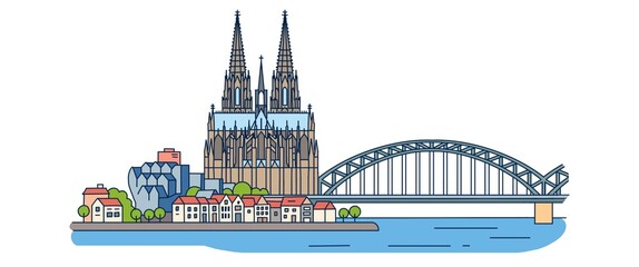Clip Art of Cologne (K&ouml;ln) Germany Travel for Web Banner