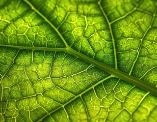 Extreme close-up macro photograph highlighting the intricate green vein structure of a leaf.