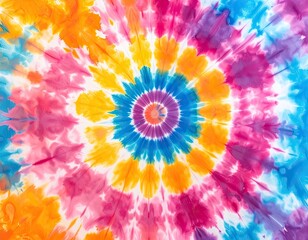 Vibrant spiral tie-dye pattern featuring an explosion of bright colors.