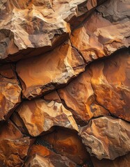 Close-up texture of richly colored, fractured brown and orange rock formations.