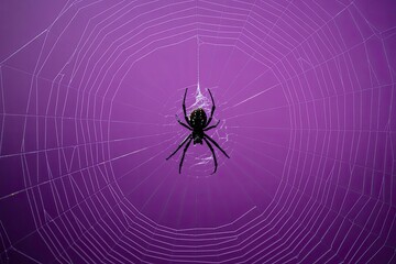 Black Spider on Purple Circular Cobweb