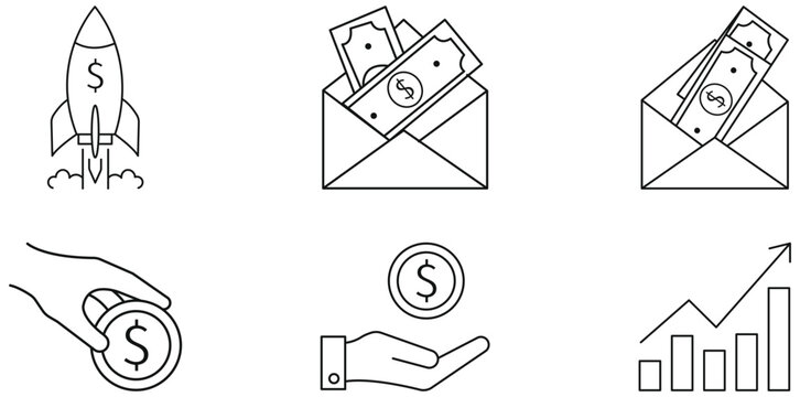 Financial Growth Line Icon Collection Featuring Investment Strategy and Revenue Development Concepts