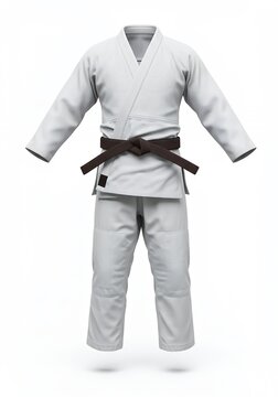 Advanced White Brazilian Jiu-Jitsu Gi with Brown Belt and Branding Patch, Professional Martial Arts Uniform Mockup for BJJ Academy