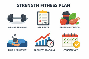 Strength fitness plan: weight training, nutrition, recovery, progress tracking, consistency