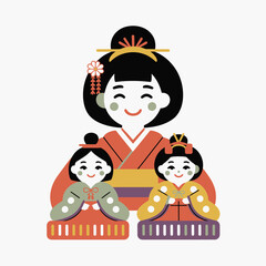 Three Japanese Dolls in Traditional Clothing kimono