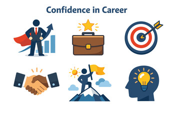Career confidence concepts with icons of success, achievement, and goal setting
