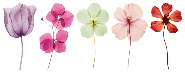 Fototapeta premium PNG Colorful pressed flower collection, transparent background