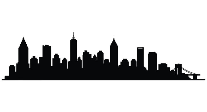 A stark black skyline of new york city buildings and the brooklyn bridge presented in silhouette high quality professional detailed modern