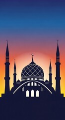 Fototapeta premium Silhouette of mosque at sunset.