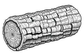 Detailed hand drawn illustration of rough textured tree log or firewood cross section view vector