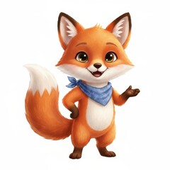 Obraz premium Cute Fox Cartoon Character Poses Cheerfully with Bandana