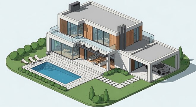 Modern house with pool and garden.