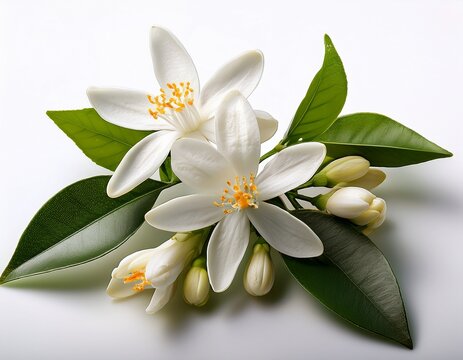 the neroli flower in bloom citrus blossoms a white background featuring a cluster of white flowers and buds from an orange tree