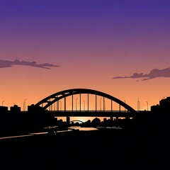 Obraz premium Silhouette of a large bridge at sunset.