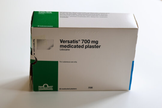 "Versatis" patches, 5% "lidocaine", manufactured by "Grunenthal" Pharmaceutical, are medicated self-adhesive plasters used to treat neuropathic pain associated with shingles infection. Ireland