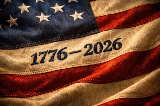 American Flag Fabric with Embroidered 1776 2026 Anniversary