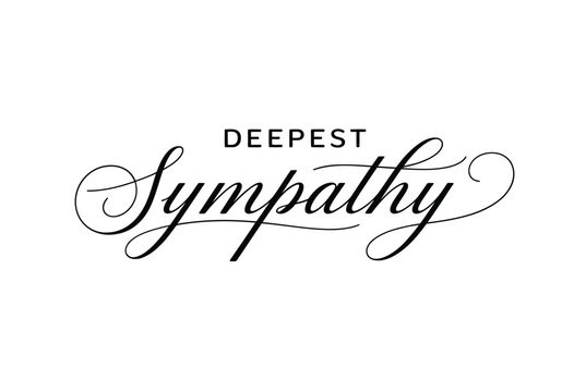 Elegant calligraphy reads deepest sympathy in a simple black and white design