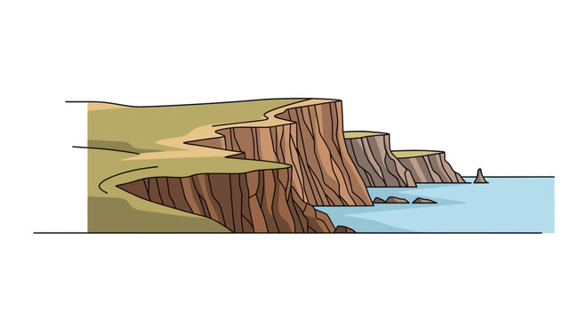 Rugged coastal landscape featuring steep cliffs overlooking the vast ocean on a bright day outdoors.