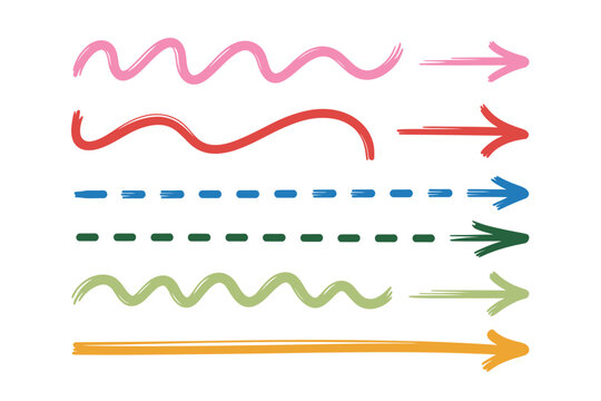 Colorful hand drawn arrows and wavy lines point in various directions