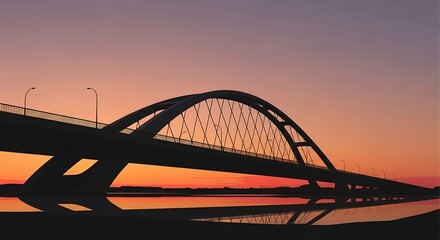 Obraz premium Silhouette of bridge at sunset.