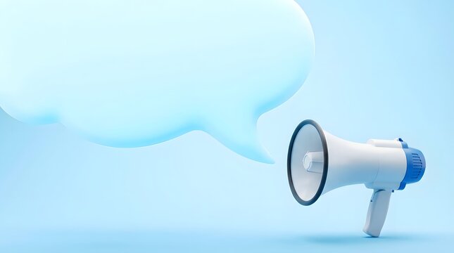 Megaphone with Speech Bubble Announcement Marketing Communication Concept Blue Background