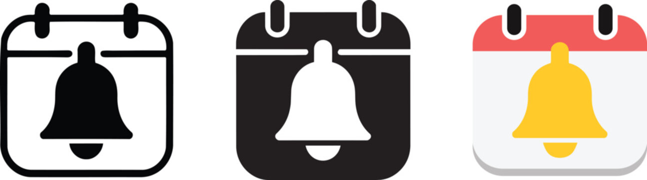 bell calendar reminder notification outline line solid fill and flat icon vector illustration