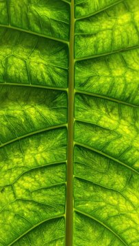 Vibrant macro photograph showcasing the intricate green vein structure of a backlit leaf.