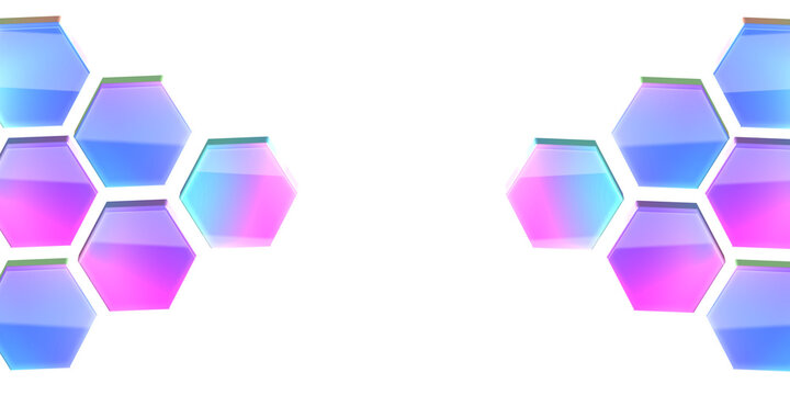 Modern abstract honeycomb hexagon pattern 3d png isolated on transparent background. Futuristic glass polygon grid with holographic sci fi style