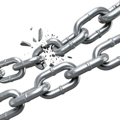 Obraz premium A heavy metallic chain, partially broken, with fragments of the torn link