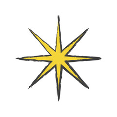 Obraz premium Star hand drawn crayon pencil sticker yellow vector set. Rough textured doodle stars in simple organic shapes. Elements for children, packaging, branding, decoration project