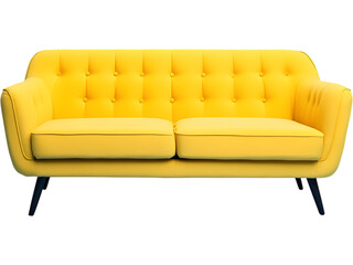 Fototapeta premium Yellow tufted chesterfield sofa with classic vintage design and elegant upholstery, isolated on transparent background.