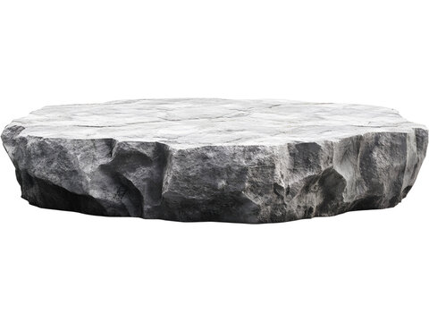 Flat stone platform isolated on transparent background. Natural rock element for design mockups, product display and fantasy environments.