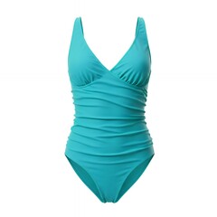 Obraz premium Women's Turquoise Teal Textured One Piece Swimsuit with Elegant V-Neckline and Flattering Ruched Waist Detailing, Professional Product Photography on White Background