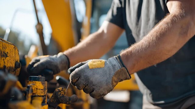 Mechanic Repairing Machinery with Gloves