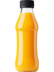 Orange juice bottle isolated on transparent background. Fresh fruit beverage packaging mockup for branding and product design.