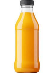 Orange juice bottle isolated on transparent background. Fresh fruit beverage packaging mockup for branding and product design.