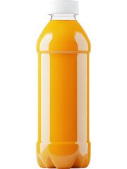 Orange juice bottle isolated on transparent background. Fresh fruit beverage packaging mockup for branding and product design.